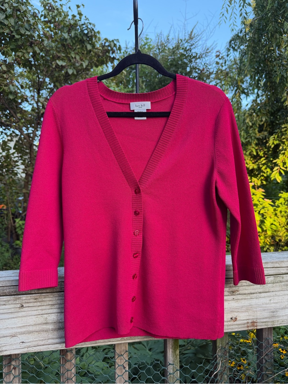 Kate Hill VNeck Sweater Size Petite Large 3/4 Sleeve Button Down Preowned
